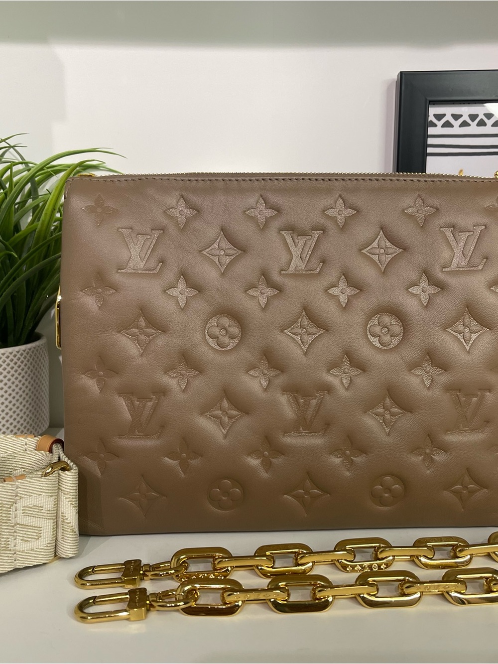 Louis Vuitton Mocha Coussin PM Embossed Leather